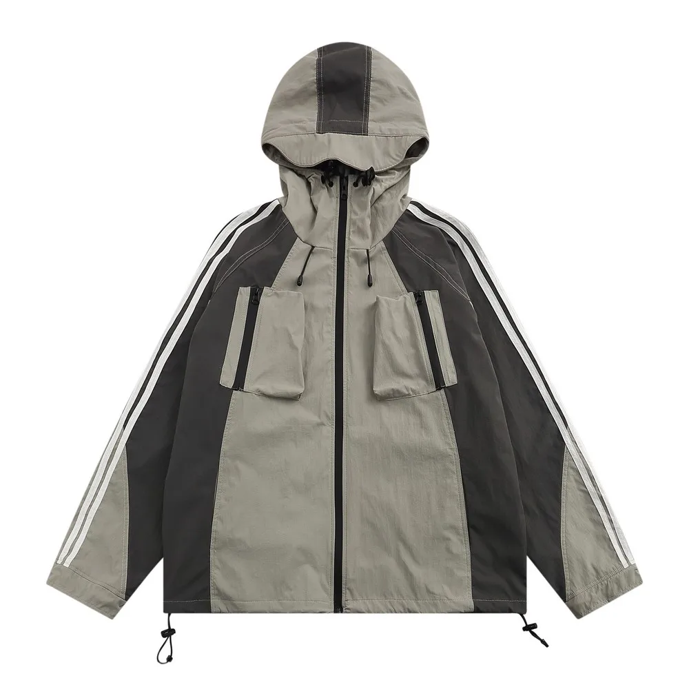 

Nylon Waterproof Men's Windbreakers Raincoat Pockets Design Y2k Men Trench Coats Zip Up Hoodies Streetwear Autumn Winter 2023
