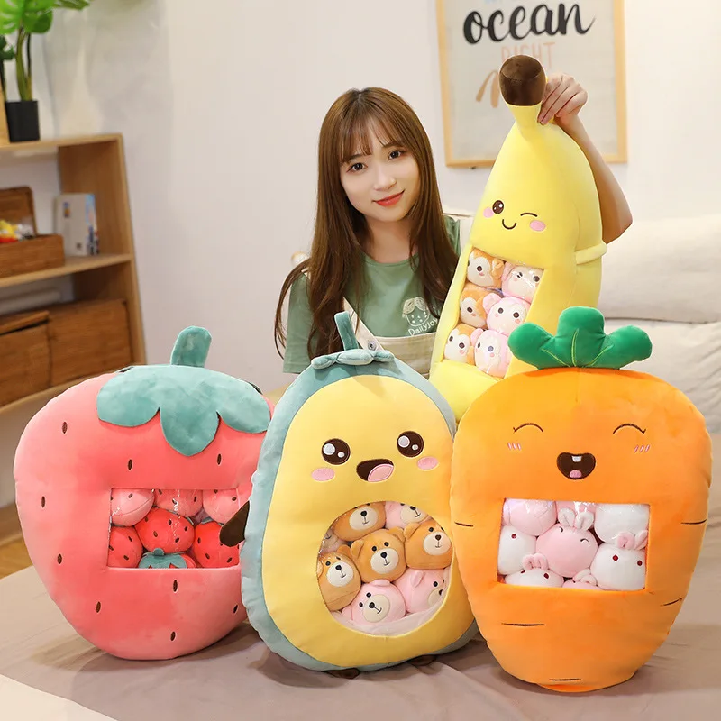 

2022NEW Fruit Snacks Plant Plush Toy Strawberry Pillow Lifelike Cute Fuffy Cartoon Plush Fruit Banana Avocado Toy Kids Toy Gift