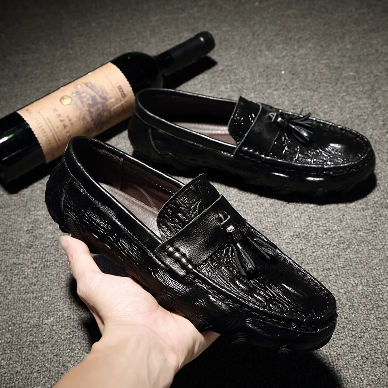 

Luxury Brand Men's Spring Shoes Tassel Design Genuine Leather Loafers Crocodile Pattern Slip on Platform Shoes Mens Dress Shoes