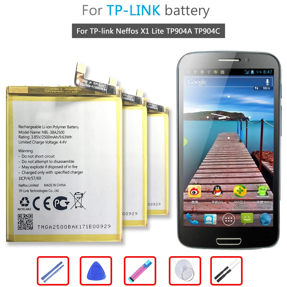 

New NBL-38A2500 2500mAh Li-ion Polymer Battery For TP-link Neffos X1 Lite TP904A TP904C Bateria + Tools