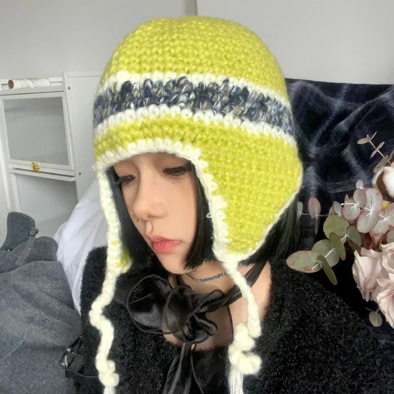 Нишевые защитные наушники контрастного цвета вязаные шапки-бомберы женские