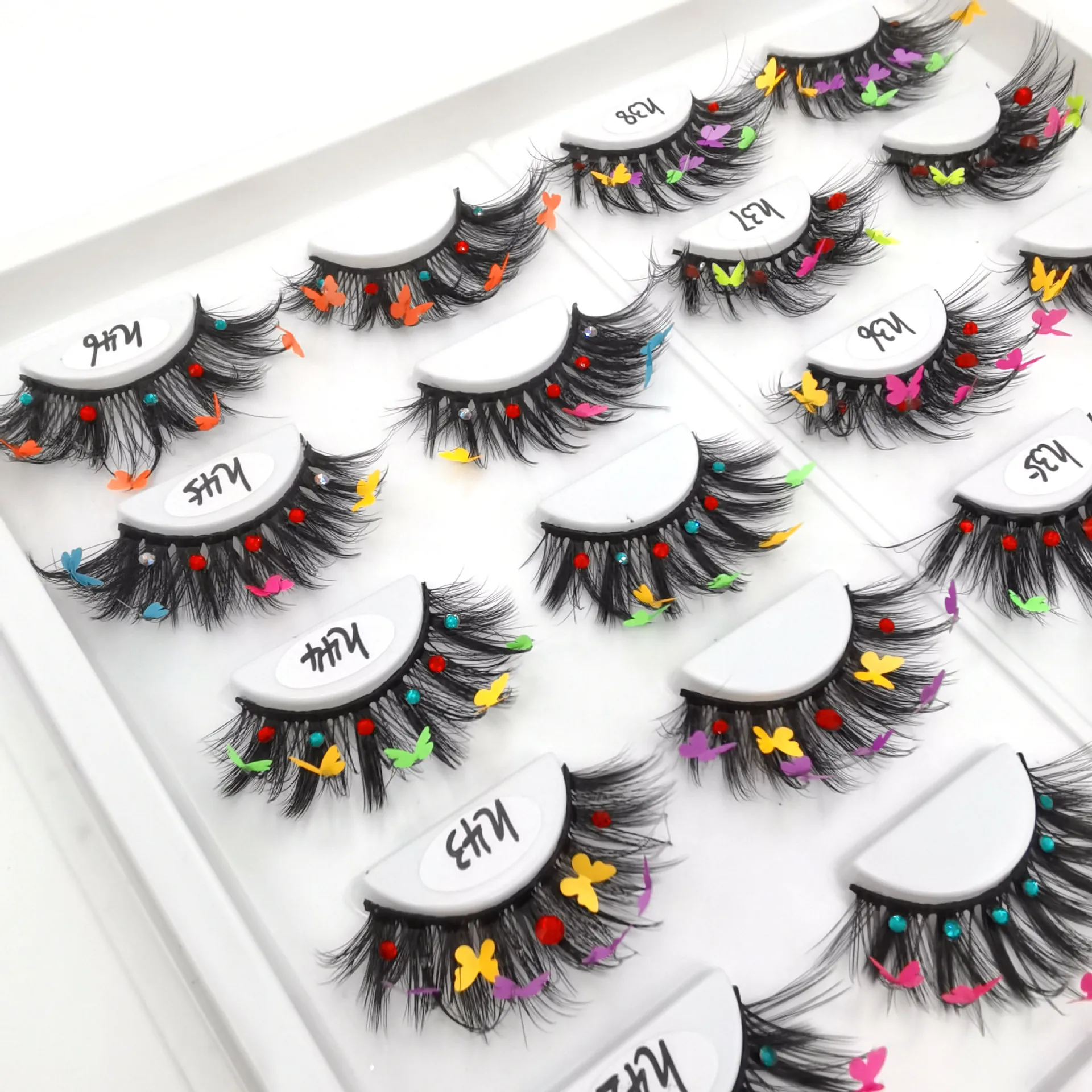 

Color 3D False Eyelashes Nude Makeup Stage Makeup Butterfly Sequins European And American False Eyelashes Thick Exaggeration