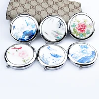 1pc compact round foldable portable double sided cosmetic mirror flower bird pattern lovely mirror paint the browsr makeup tools