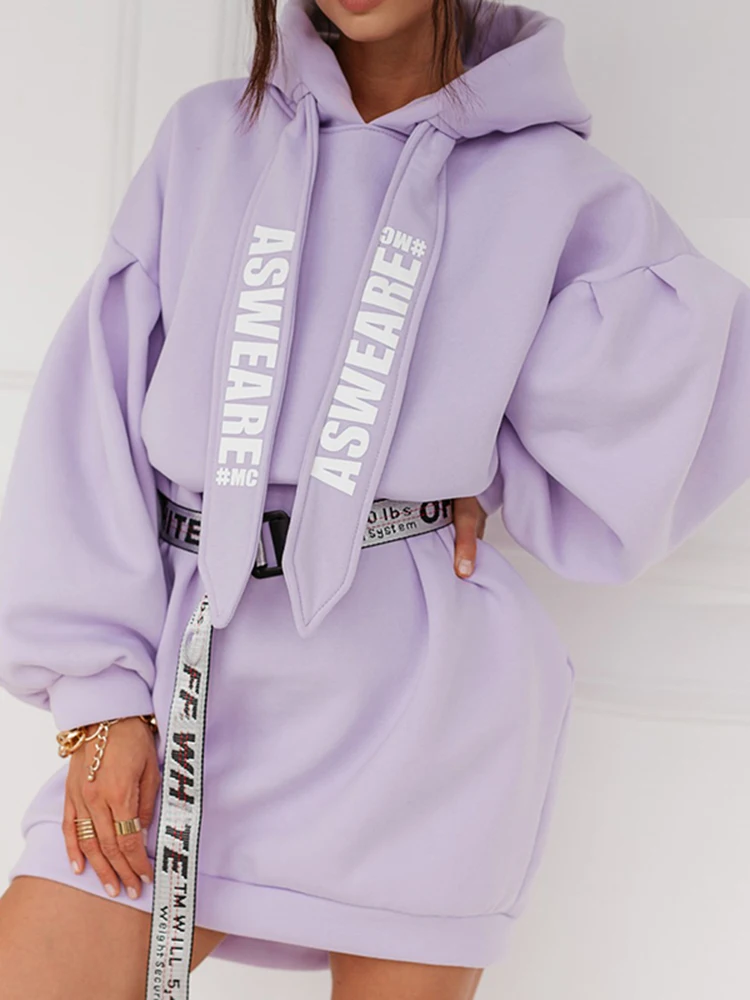 

Glamaker Purple loose sweatshirt hoodies fashion women casual autumn long sleeve sweatshirt dress female oversize sweatshirt