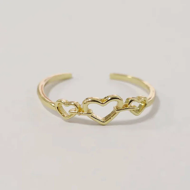 

Love Geometric Opening Adjustable Gold Ring Female New Fashion Temperament Simple Copper Material Student Peach Heart Ring