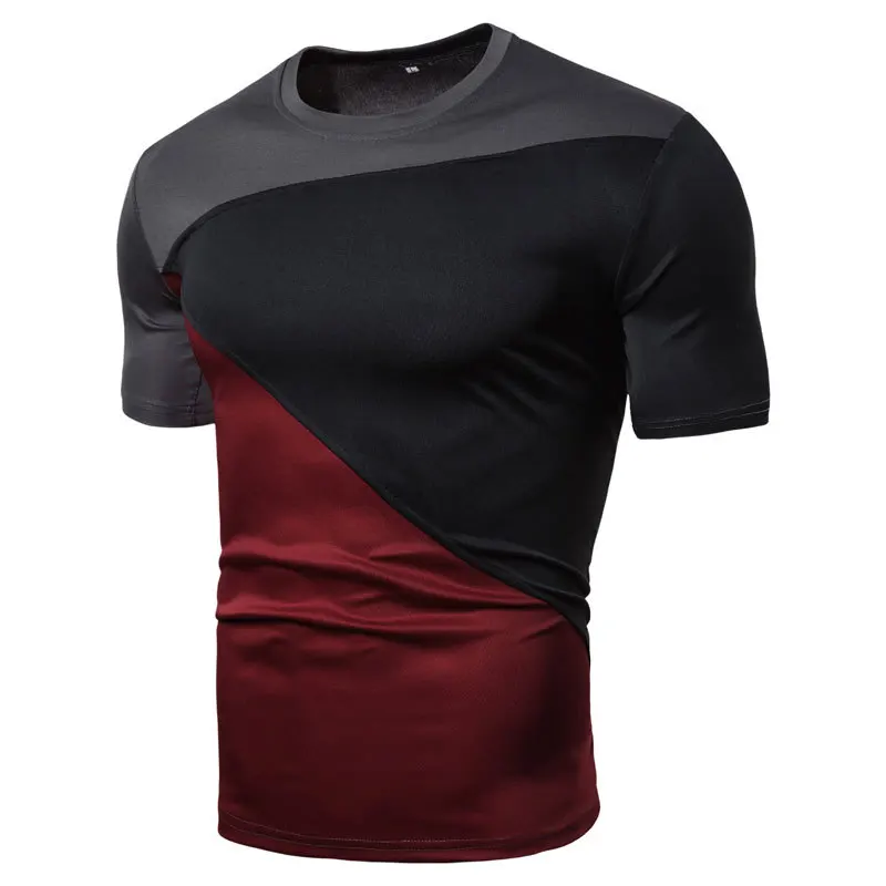 

Mens Fit T-Shirt Patchwork Colorblock Tee O-Neck Sport T-Shirts Loose Tee For Men