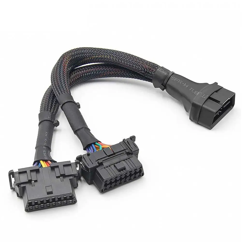 

1 To 2 Car Obd Wire Harness 16pins Dual Specifications Female Flat Extension Cable Obd2 Conversion Cable Car Accessories Drop