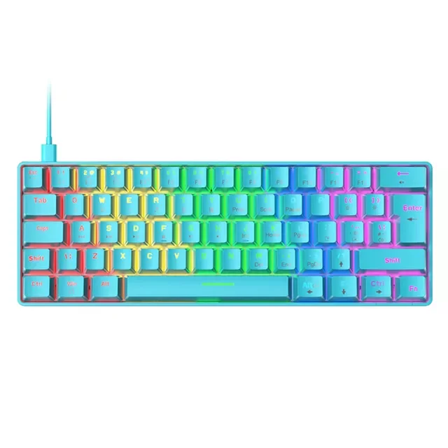 

for Desktop PC Gamer Gaming Mechanical Keyboard Blue Switch 62 Keys USB Type C Wired Keyboard with 18 RGB Lights Effect