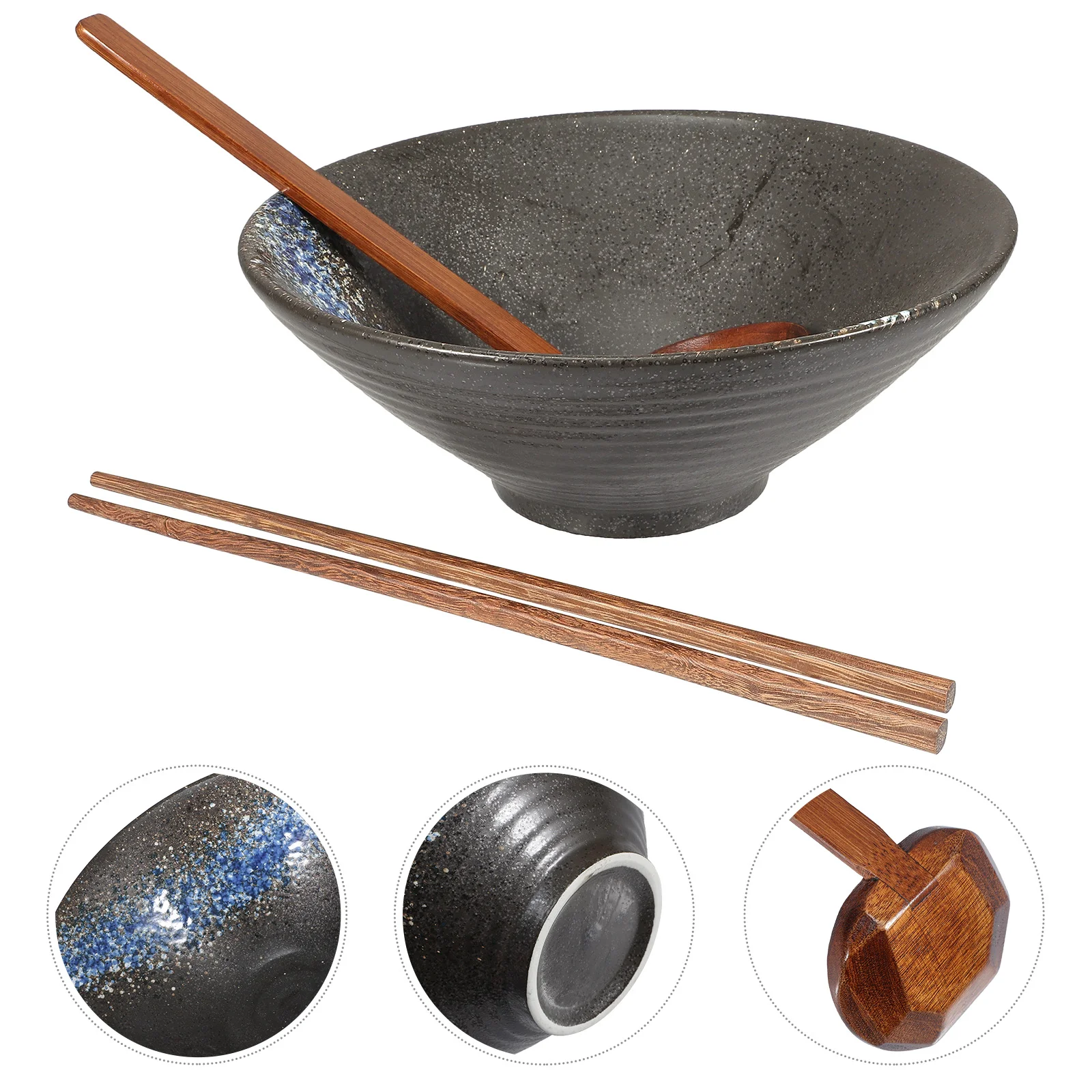 

Bowl Bowls Japanese Ramen Soup Noodle Miso Cereal Ceramic Salad Dessert Chopsticks Serving Porcelain Spoons 35Oz Deep Santeria