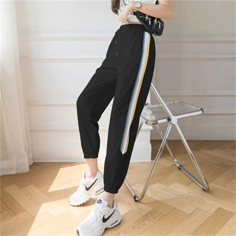 Women Thin Ice Silk Casual Fashion Pants 2021 Female Cool Transparent Trousers College Girls Sport Pants Oversized Sweatpants