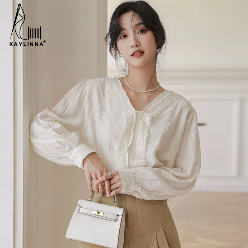 KAYLINNA Blouses Women Casual Shirts Solid French Apricot Elegant Long Sleeve Woman Blouses Chiffon Shirt Tops Women's Clothing