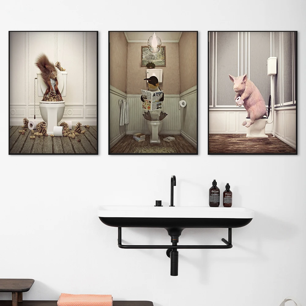 Настенный декор в стиле ретро для ванной комнаты с животными Забавный медведь