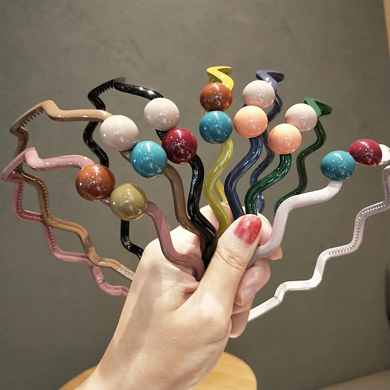 Ободок для волос Женский мягкий обруч с бусинами Модный корейский простой ободок