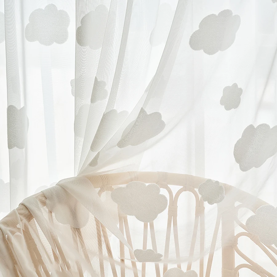 

Cartoon White Childlike Cloud Tulle Curtains For Children's Bedroom Japanese Fresh Lightweight Window Treatment Living Room #4