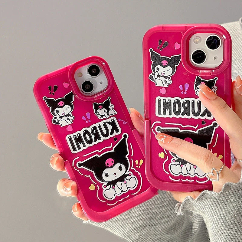 

Cute Cartoon Sanrio Kuromi With Invisible Bracket Phone Case for IPhone 13 12 11 Pro Max X XR XS MAX Anti-drop Back Cover Coque