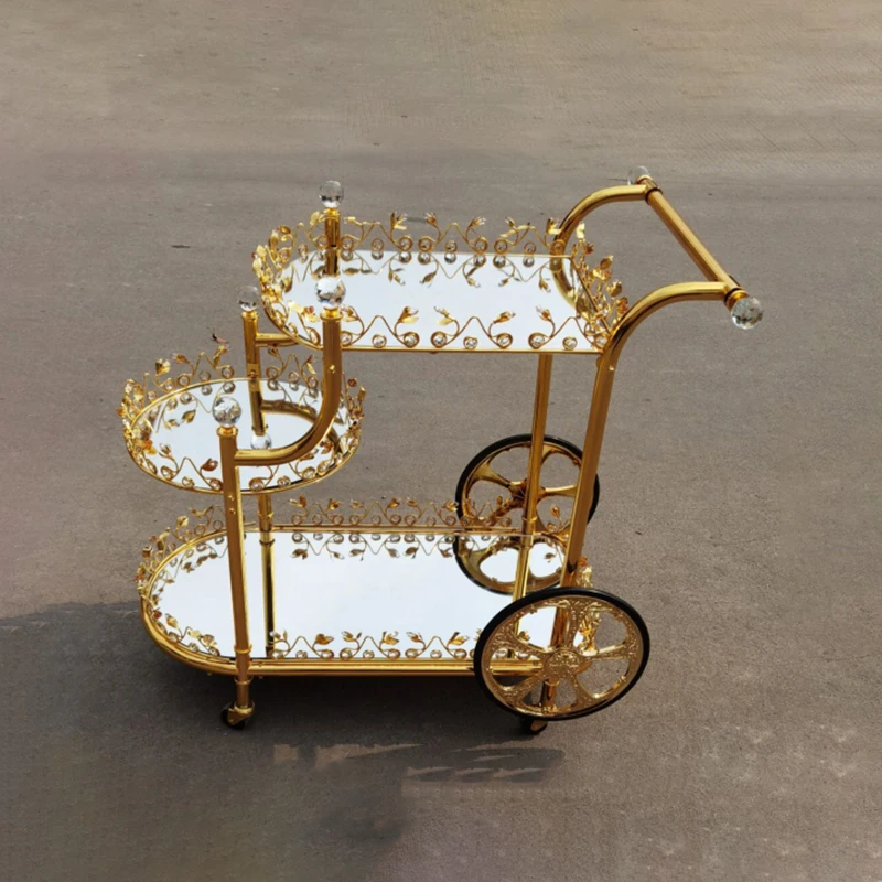 

2022 New Design Fancy Wine Trolley With Wheels And Crystal Decoration