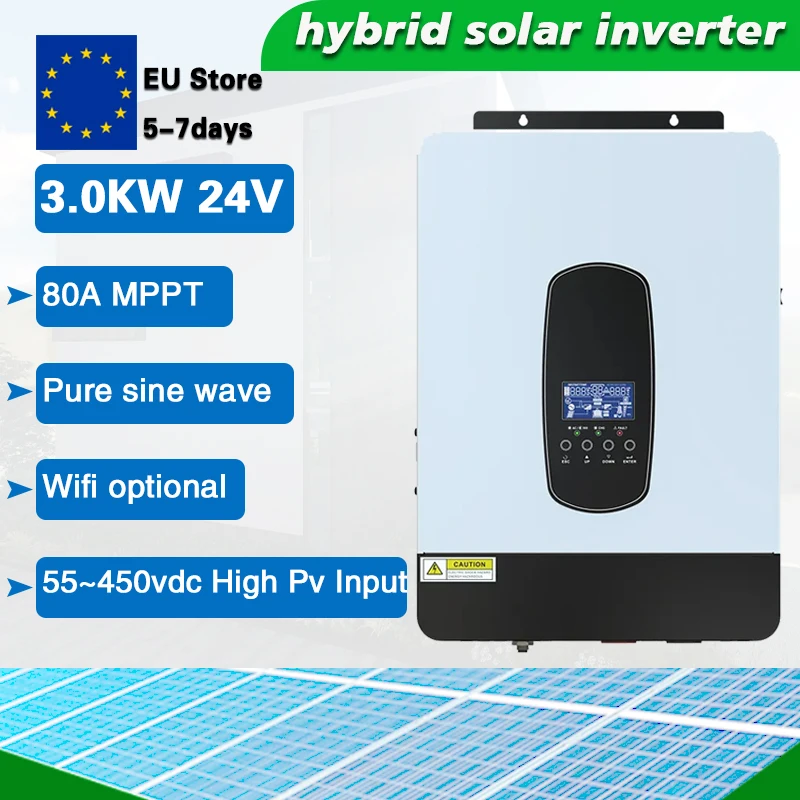 

3.2Kva/3.0KW 24V Pure Sine Wave 80A MPPT Solar Controller,55~450vdc High Pv Input With Wifi Solar inverter