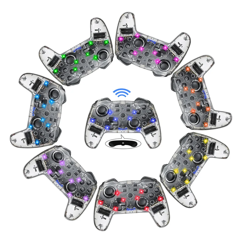 

Transparent Switch PRO Wireless Bluetooth Gamepad with LED Lights Built-in Wakeup Six-Axis Gyroscope Continuous Send