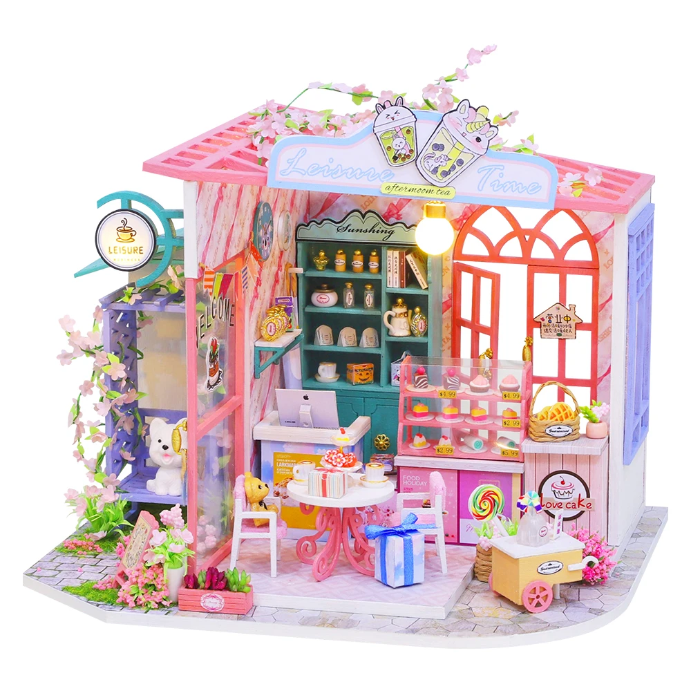 

CUTEBEE DIY Dollhouse Miniature Kit Cute Pink Room Sweet Cake Shop Handmade Building LED Light For Children Birthday Kid Gift