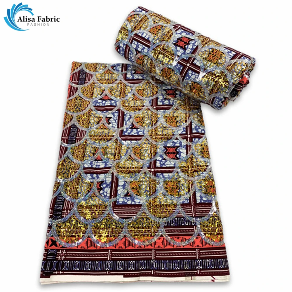 

African Wax Fabric with Sequins High Quality 100% Cotton Wax Print Ankara Fabric For Sewing 6yards Women Fabric VLS9549