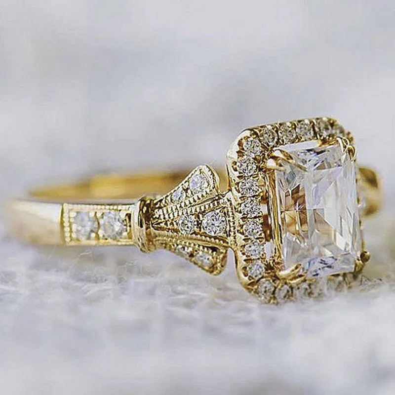 

2022 Trendy Fashion Gold Color Inlaid Cubicle Zircon Engagement Ring For Women Jewelry Hand Accessories Size 6-10