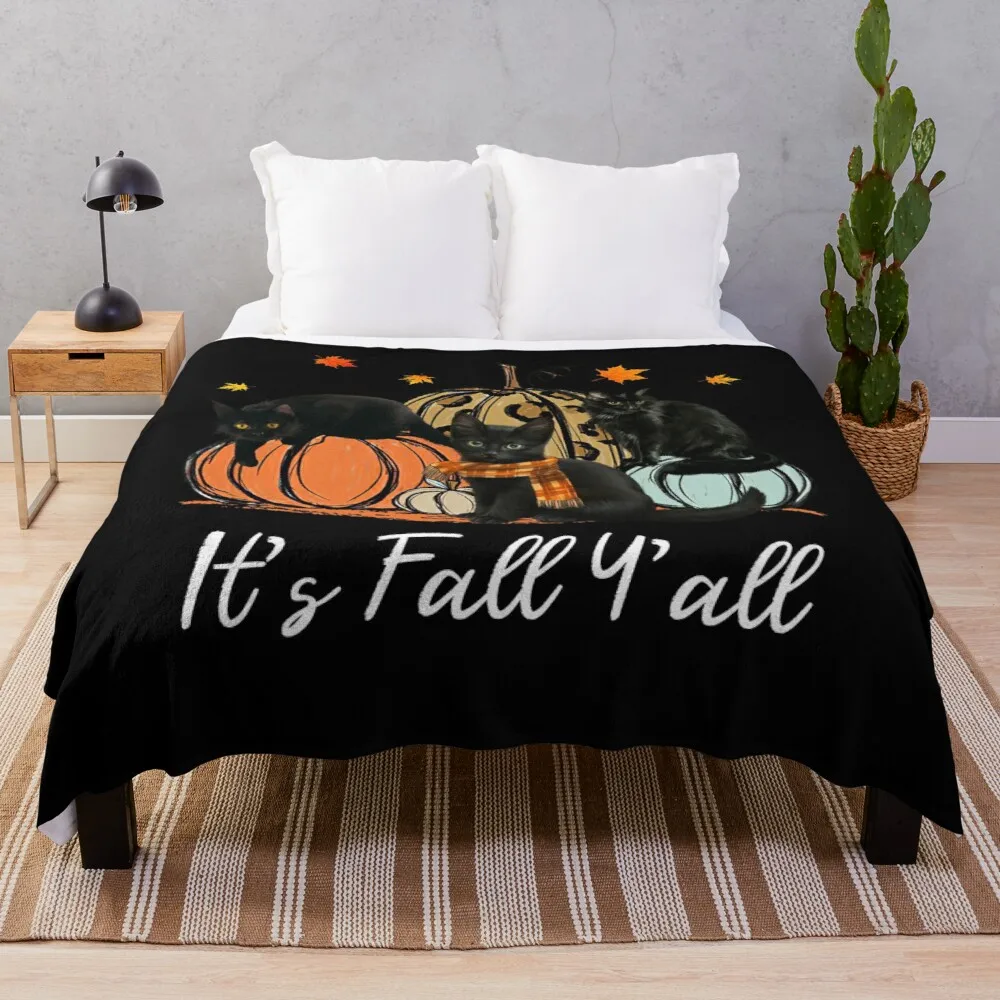 

It's fall y'all Black Cats halloween witch spooky cat cute pumpkin Throw Blanket Sofas Luxury Thicken Blanket Blanket Luxury