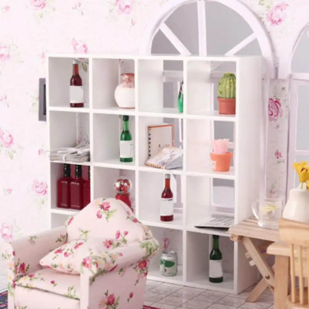 

Delicate Texture Helpful 16 Grids Home Dollhouse Cabinet Good Craftsmanship Cabinet Decor Compact for Home Ornament