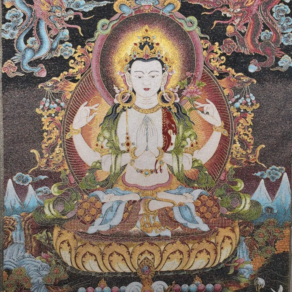 36-дюймовая тибетская шелковая вышивка Чадакшари Авалокитешвара Сострадание