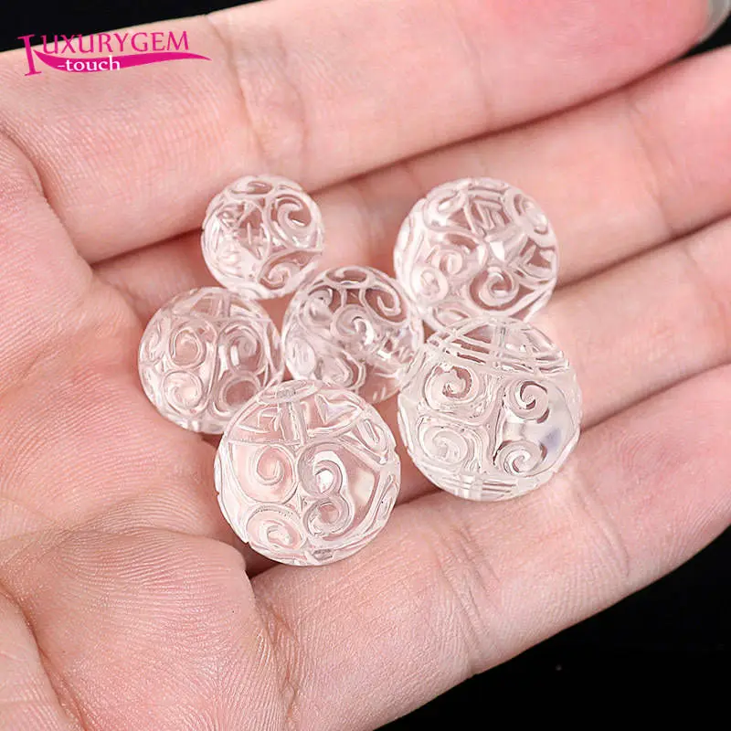 

8mm 10mm 14mm White Crystal Stone Carving Pattern Round Shape Loose Beads High Quality DIY Jewelry Accessories 1Pcs sk421