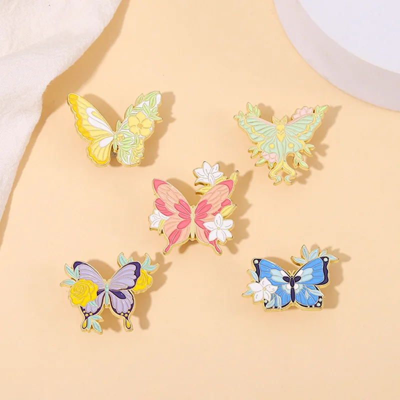 

Asymmetrical Flower Butterfly Brooch With Enamel Enamel Pin Cartoon Brooch Lapel Badges Jewelry Gift Funny Cute Fashion Kids