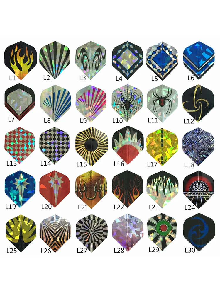 

30pcs/set Multiple Styles Dart Flights Colorful PET Reflective Laser Darts Feather Leaves Accessories