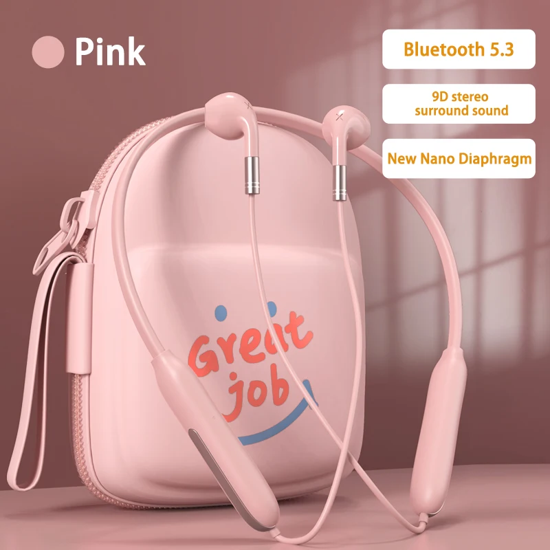 

Ultra-long Standby Headset Magnetic Headband Neck Wireless Headphones 9d Wireless Binaural Stereo On-ear Running Pink New