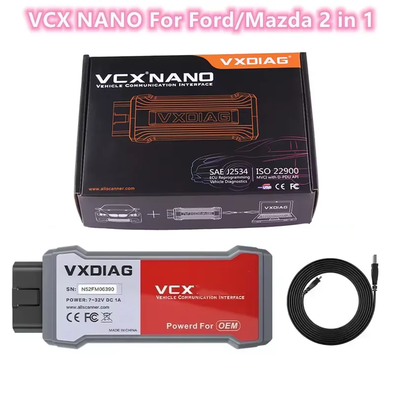Фото Лучший VXDIAG VCX NANO для Ford/Mazda 2 в 1, IDSV129 J2534, программирование ECU, кодирование, сканер OBD2, программист, диагностические инструменты №1