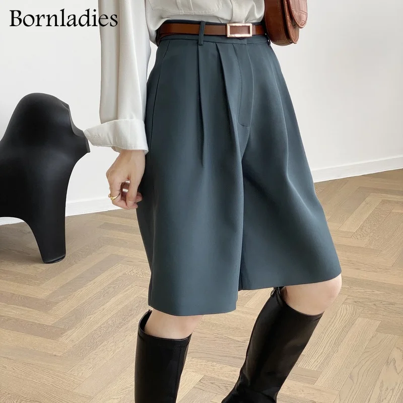 

Шорты Bornladies женские с завышенной талией, повседневные свободные однотонные Короткие штаны с широкими штанинами, лето 2022