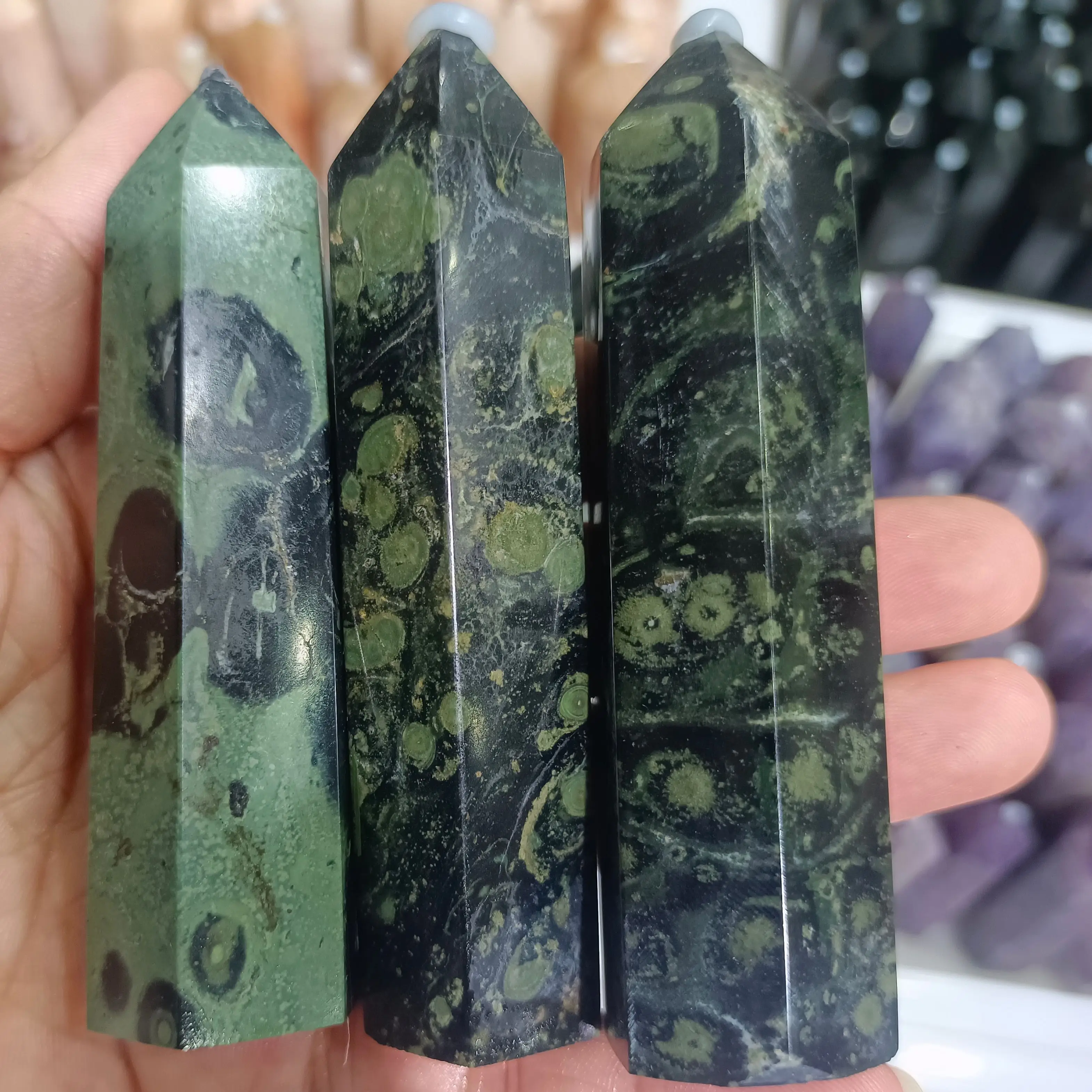 

Natural Peacock Eye Jade Little Column Crystal Wand Energy Healing Home Office Decoration Craft Gifts Mineral Ornaments