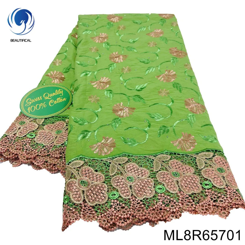 

Горячая Распродажа мягкая 100% хлопчатобумажная вышитая Цветочная нигерийская швейцарская вуаль кружевная ткань для женского платья ML8R657