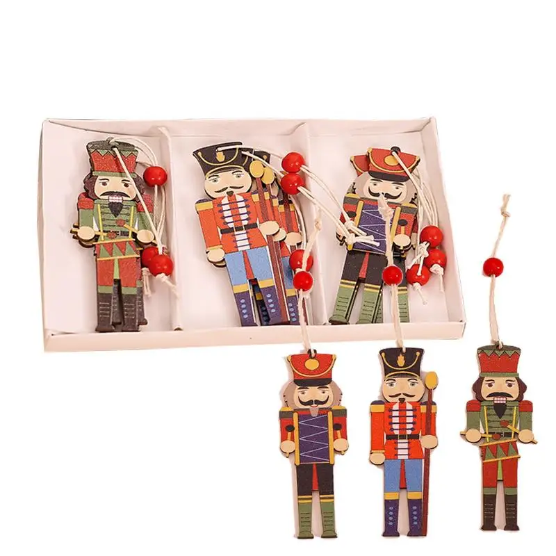 

9 шт. рождественские украшения, Рождественский грецкий орех, солдат, деревянная подвеска, цветовая печать, искусственные украшения