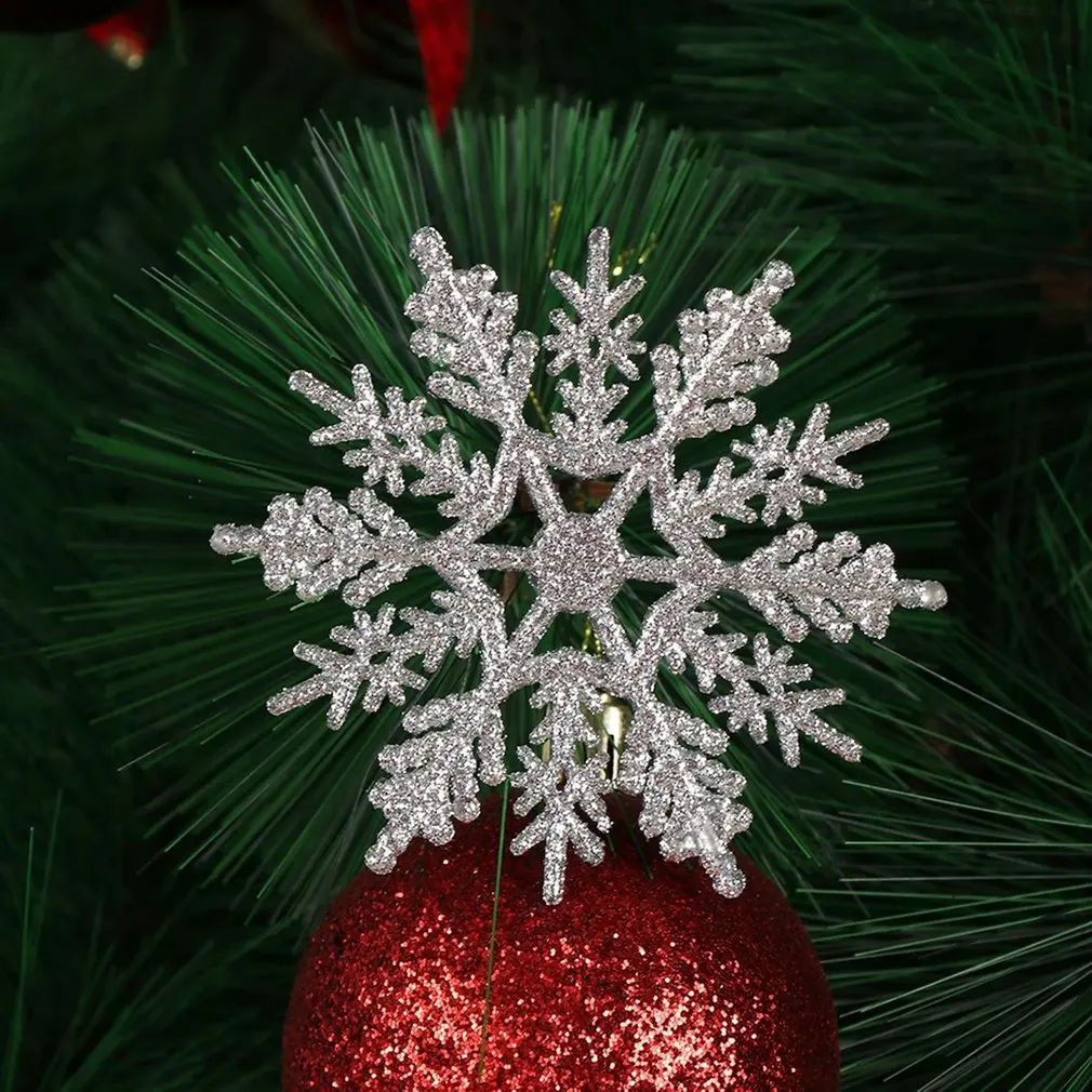

12Pcs Silver Powder Plastic Snowflake 10cm Party Supplies Winter Decor Ornaments Christmas Tree Decorations For Home Snow