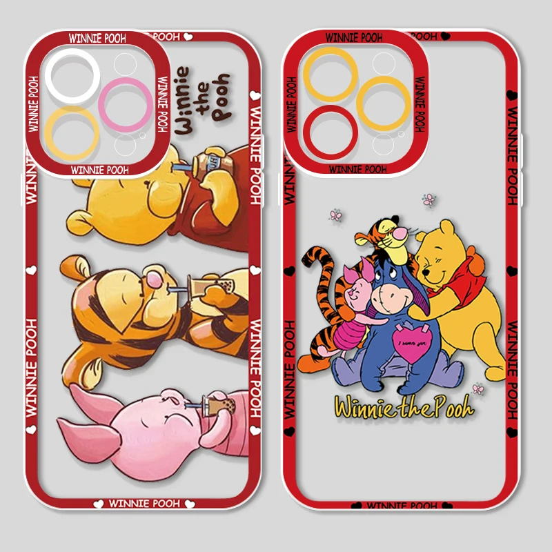 

Cartoon Winnie Pooh For Apple iPhone 14 13 12 11 X XR XS MAX 8 7 6 Pro Plus Angel Eyes Transparent Soft Phone Case Coque Capa