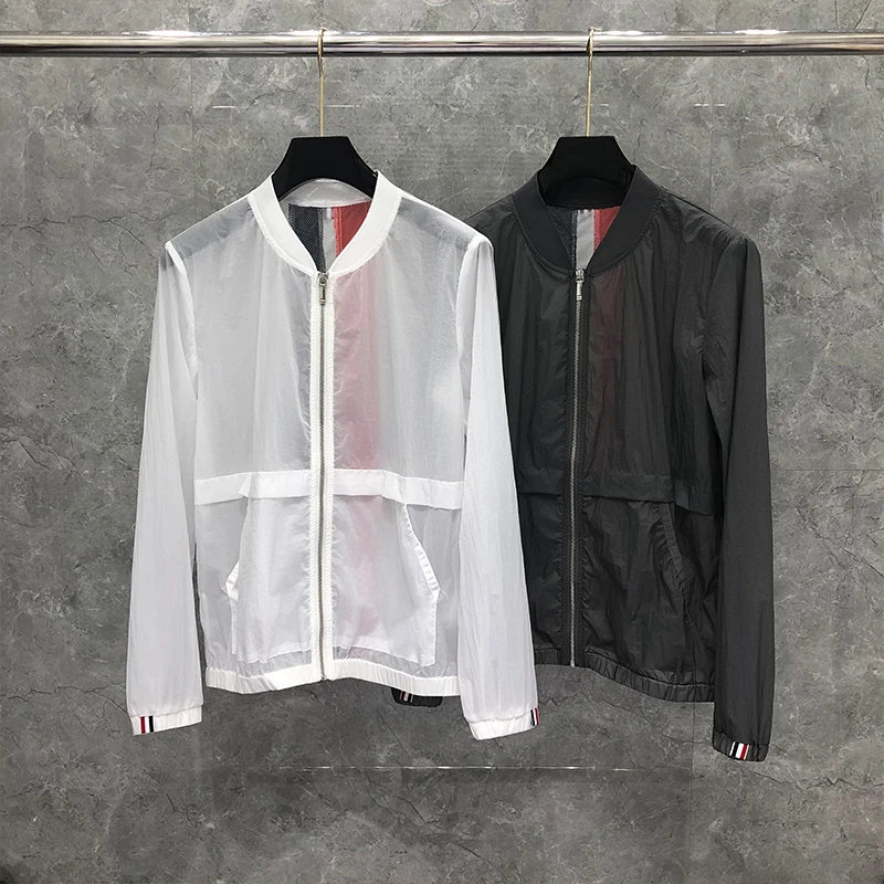 

TB THOM Jacket Summer Men's Windbreaker Fashion Brand Men's Jackets Center-Back RWB Stripe Stand Neck Uv Sunscreen Coats