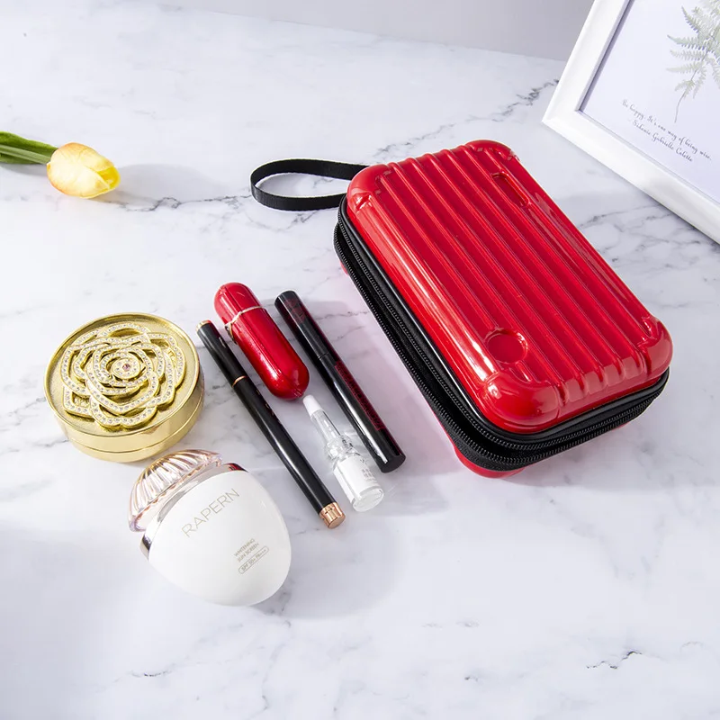 Women PVC Cosmetic Pouch Travel Suitcases Bag Shaped Wallet Handbag Makeup Storage Organizer Pouch Suitcase Shoulder Bag Clutch