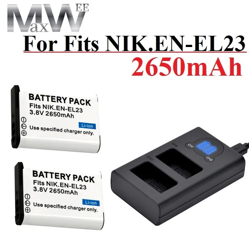 

Upgrade For EN-EL23 EN EL23 Li-ion Battery+LED USB Dual Charger With Type C port For Nikon COOLPIX P900 P610 P600 B700 S810c