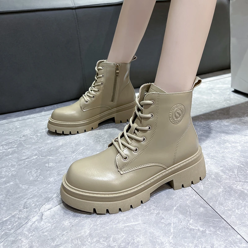 

Женские ботинки 2022, модная женская обувь, ботинки на шнуровке для женщин, мотоциклетные ботинки, женские ботинки на платформе