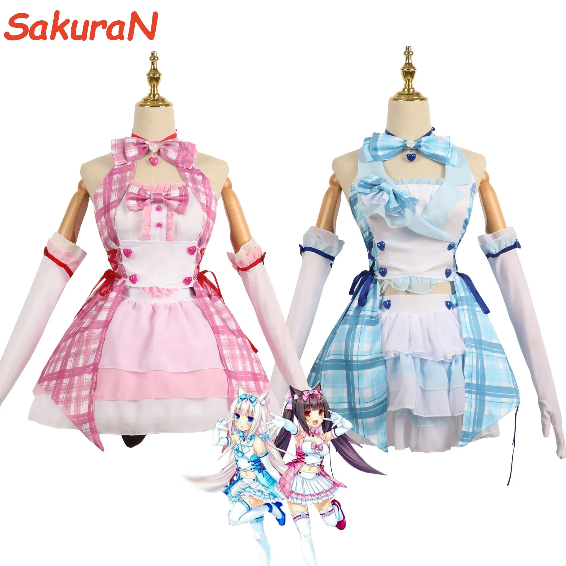 Аниме игра Nekopara Vanilla Chocola Косплей Костюм Nekomimi Paradise парик с принтом наряд горничной