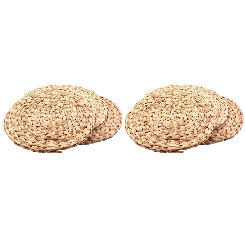 

8Pc Natural Water Gourd Woven Placemat Round Woven Rattan Table Mat Water Gourd Placemat Round Pad Woven Green 30Cm
