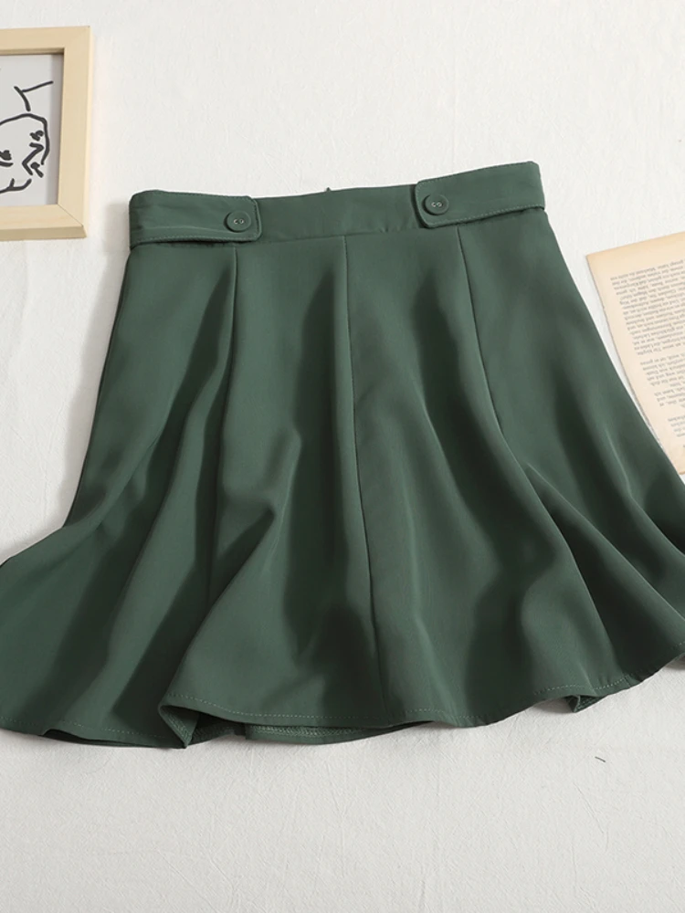 

FTLZZ New Summer Mini Skirts Women Sweet High Waist A-line Pleated Skirts Female Slim Casual Solid Color Short Skirts