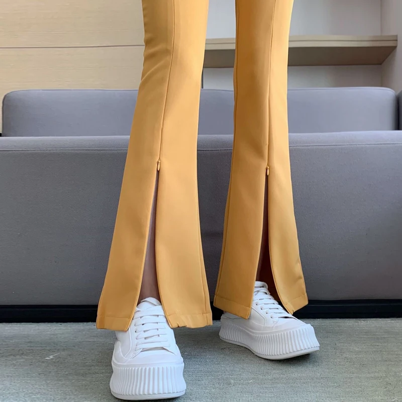 

Slit Black Flare Pants for Women Trousers Korean Style Casual Office Lady Female High Waist Long Bell Bottom Pants