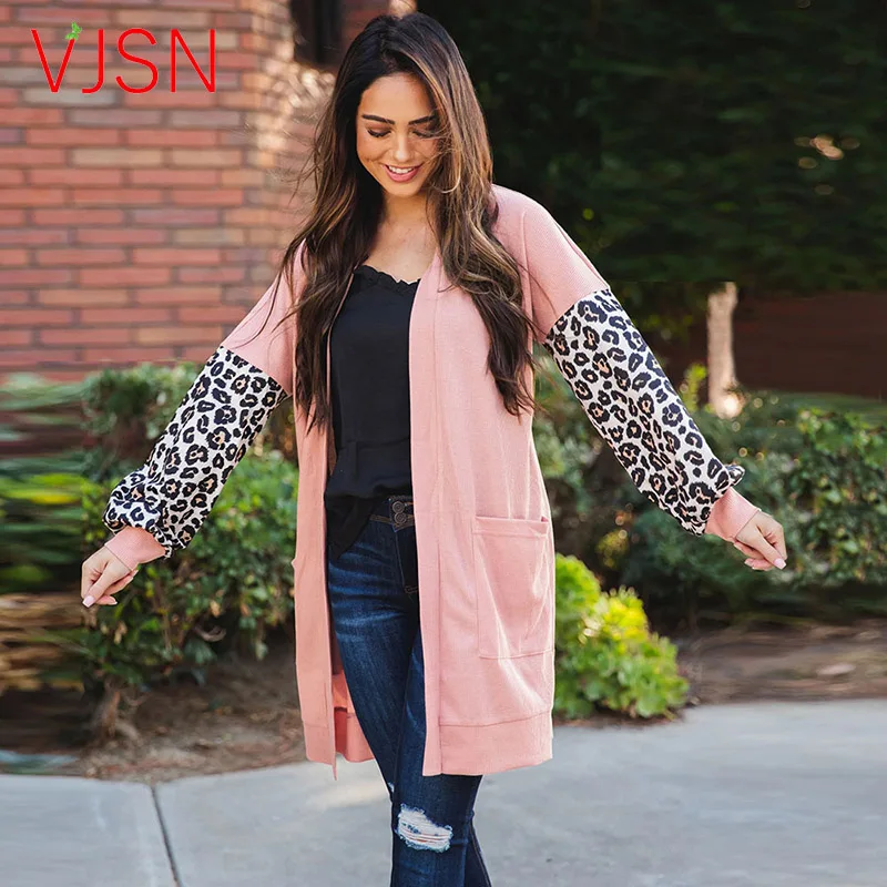 

Leopard Print Long Sleeve Cardigan Mid-Length Trench Coat autumn cardigan coat thin knitted sweater