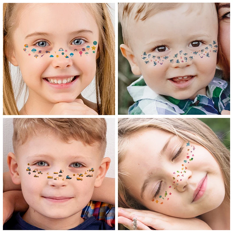 

New Face Temporary Tattoos For Kids Cartoon Butterfly Fruit Dinosaur Face Freckle Tattoo Stickers for Girls Boys Makeup Party