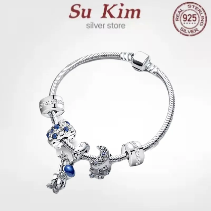 

100%925 Sterling silver European Fashion Charm Beaded Bracelet DIY Bangle For Women Couples Lover Original Gift Jewelry